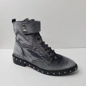 Vince Camuto Talorini Graphite Grey Velvet Studded Combat Boots Women's 6.5